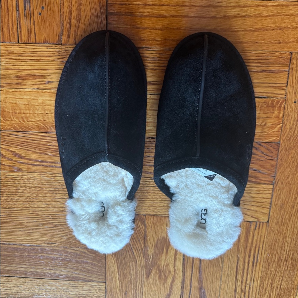 UGG Black Slippers with Cream Fur